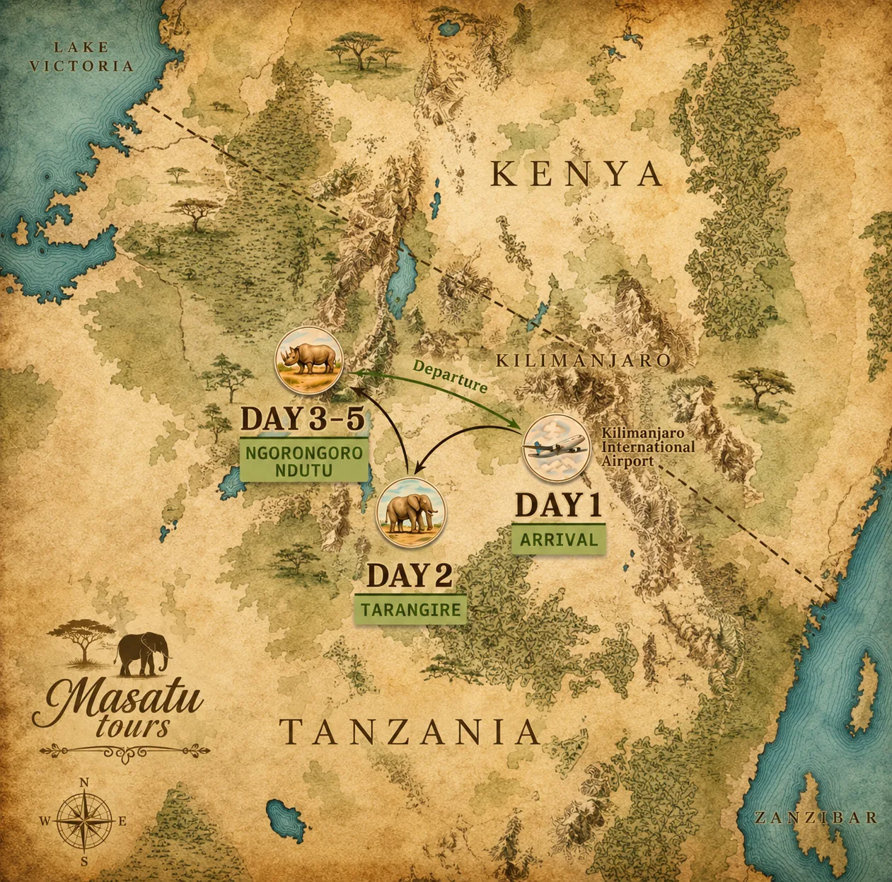 Ndutu safari route map